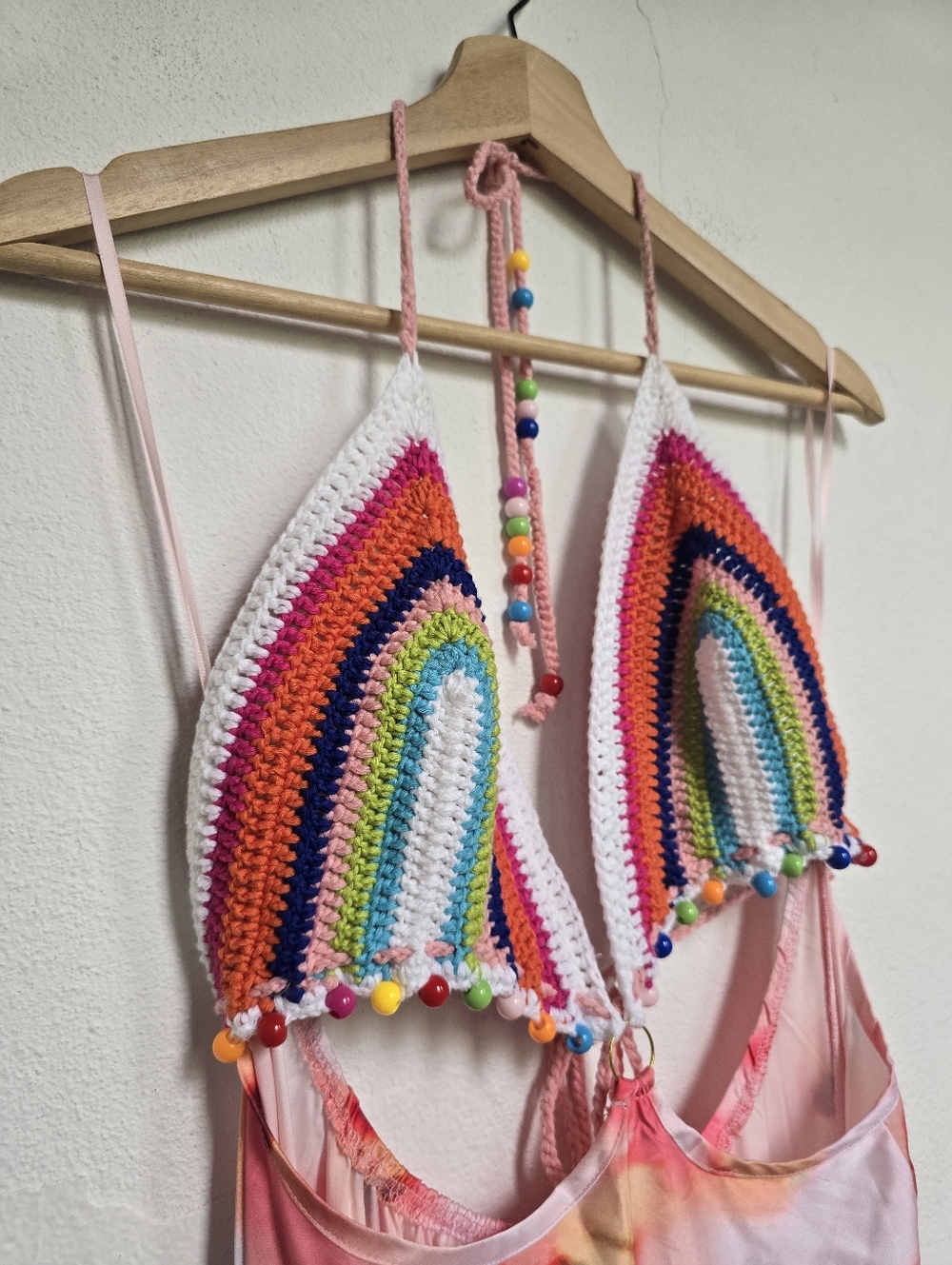 H&Y Collection Crochet Rainbow Halter Maxi Dress Boho Festival Y2K L - Picture 8 of 17